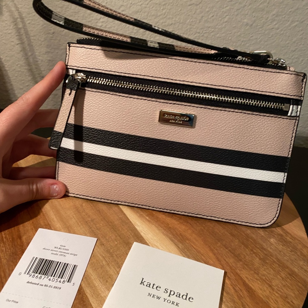 Kate Spade Tan and Black Stripe Wristlet